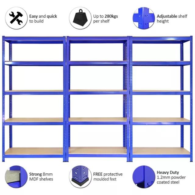 3 x Garage Shelves Shelving Unit Racking Boltless Heavy Duty Storage Shelf Blue