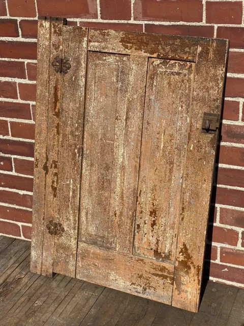 19thC. Cupboard, Cabinet Door w/ 2 Raised Panels ~ Salvaged, Distressed, Hinges