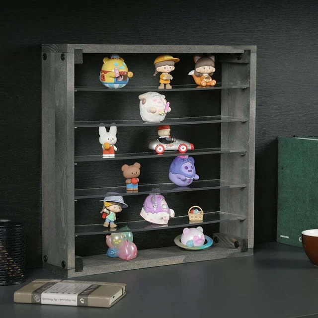 Wall Mounted Gray Solid Wood and Clear Acrylic Collectibles Display Shelf