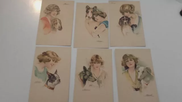 rares lot de 6 cartes postales :  les chiens de ces dames par Suzanne Meunier