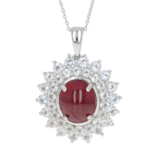 Silber Kabel Glas Gefüllt Rubin & Saphir Anhänger Halskette 20 " - 925 10.50ctw
