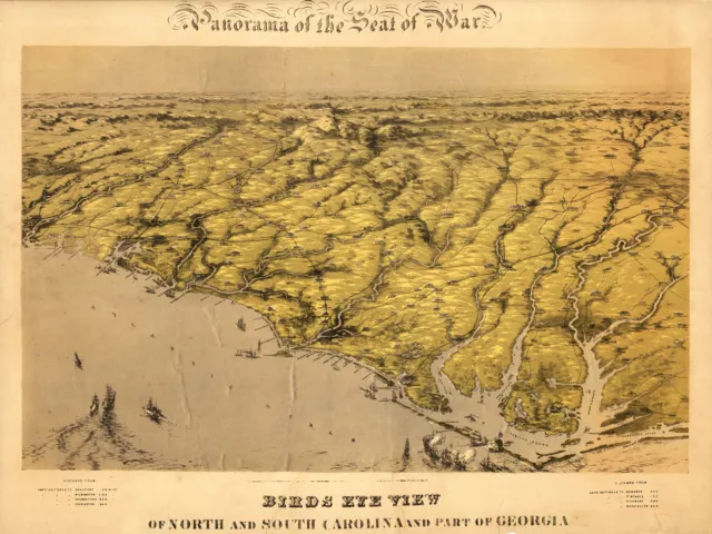 1861 Panoramic Civil War Map North South Carolina Georgia Historic Poster Print