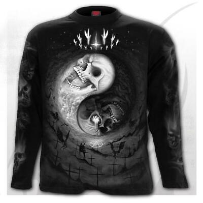 Yin Yang Skulls Black Tee T Shirt Top By Spiral Eye Skull Goth Black White Metal