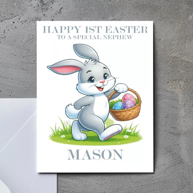 Happy First 1St Easter Personalise Cute Bunny Card Great Grandson Nephew Son