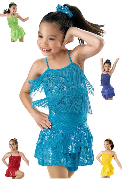 NEW Weissman "Shake it" Dance Costume Skate Dress 5339 Child Fringe Leo + Skirt