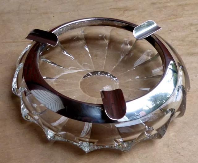 Aschenbecher Kristallglas mit 835er Silber Montierung, WTB,glass silver ashtray