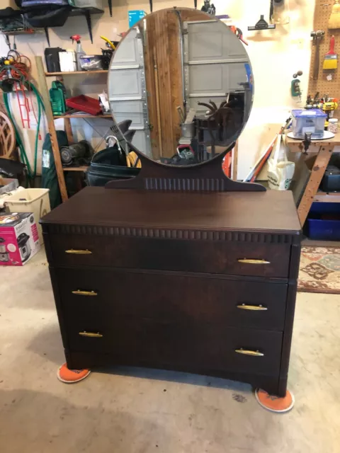 Vintage Antique Art Deco Dresser & Mirror