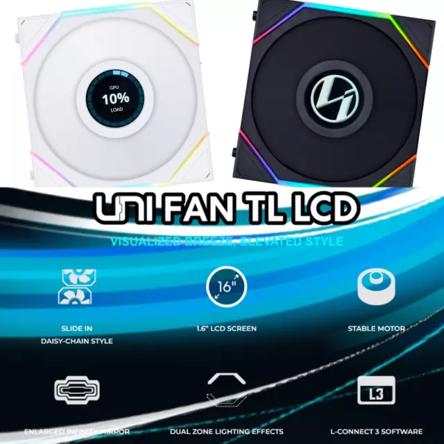 Lian Li UNI Fan TL LCD 120/140 mm 1900RPM Computer Case Fan with 1.6" LCD Screen