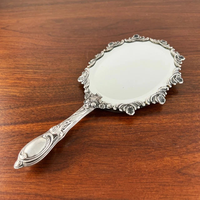 Portuguese .833 Silver Hand Mirror Florals & Scrolls 20Thc No Monogram
