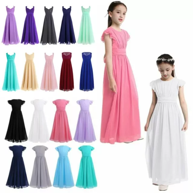 Kids Girls Chiffon Bridesmaid Dress Wedding Communion Birthday Party Long Gowns