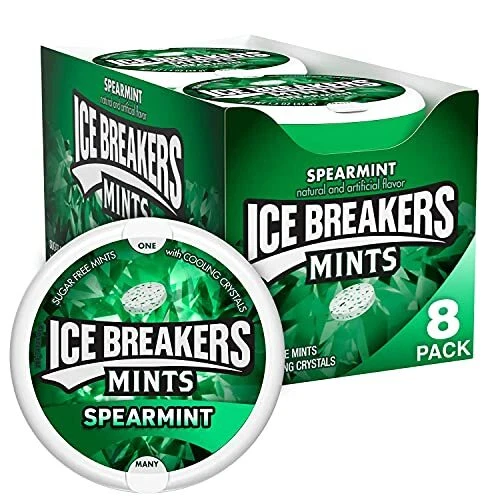 ICE BREAKERS SPEARMINT Sugar Free Mints Bulk 1.5 oz Tins 8 ct 31.17