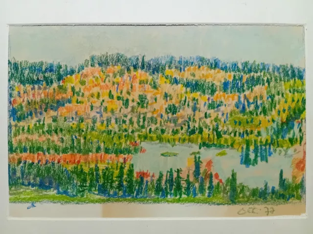 Pretty colorful pastel design mountain landscape 24.0x15.5 cm 1977