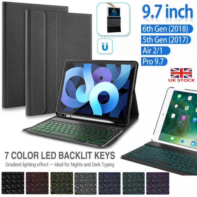 UK Backlit Keyboard With Smart Case For iPad 5th 6th Generation 2018 9.7 Air 1 2