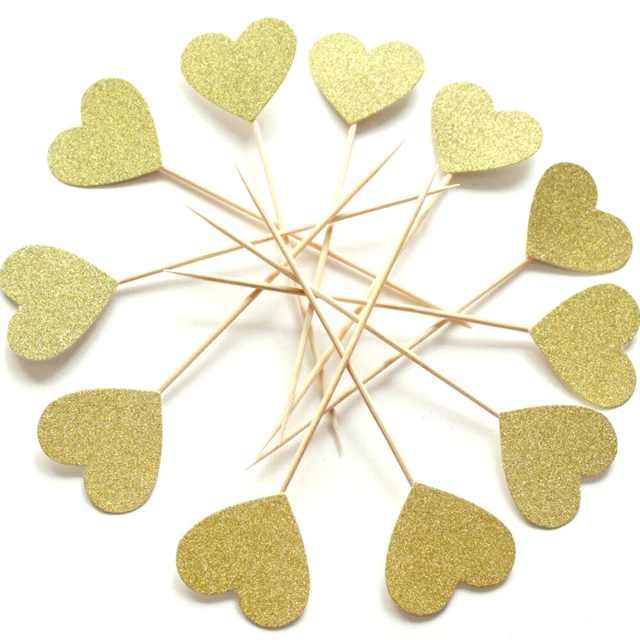 Cinco Puntos Estrellas Corazón Brillo Pastel Picks Para Chocolate Fiesta Postre