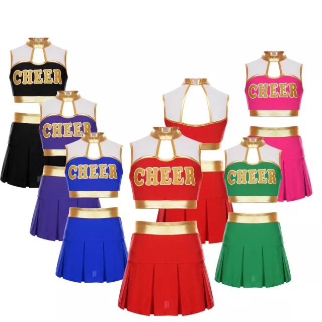 Girls Cheerleading Outfits Sequins Uniform Performance Dance Dress Party Kids