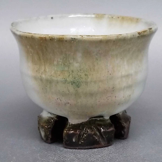 AK82)Japanese Pottery Guinomi Sake Cup 3 color glazes by Seigan Yamane