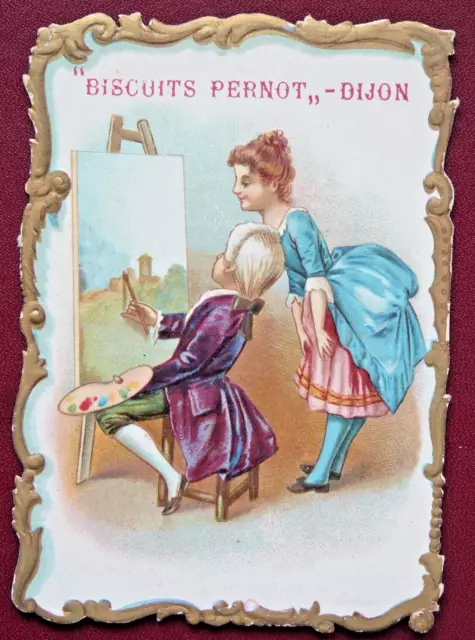 Chromo Biscuits Pernot - Dijon - Couple Peinture Tableau Chevalet -