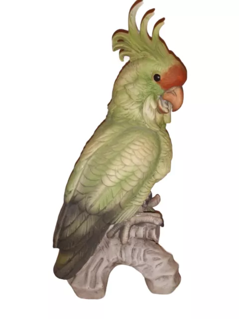 Vintage Andrea by Sadek Large 11” Green Parrot Cockatoo Bird Figurine #7132 READ
