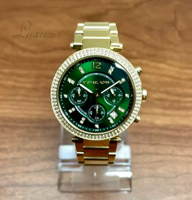 New! Michael Kors Parker Gold Tone 38mm Green Dial Ladies Bracelet Watch MK6263