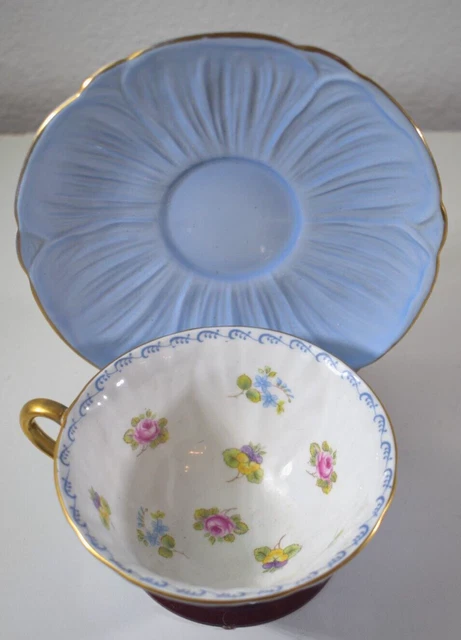SHELLEY China ENGLAND Rose Pansy Forget-me-net DAINTY Teacup/Sauc BLUE Saucer