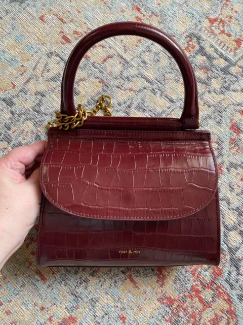 Sac Nat et Nin Dany bordeaux cuir croco bandoulière chaîne