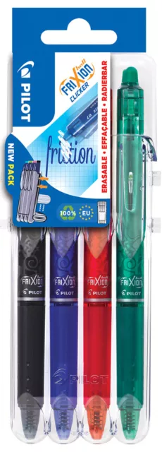 PILOT Tintenroller FRIXION BALL CLICKER 07 Set2Go 4er Etui schwarz rot blau grün