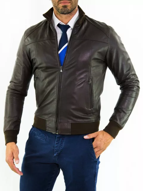 Jacket Leather Biker Motorcycle Men's Coat Lambskin Racer Cafe Vintage Black 3