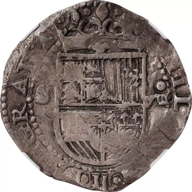 (1556-1598)D Spain Felipe Ii Silver Cob 8 Reales Seville Ngc Xf40, 27.3 Grams