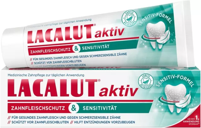 Lacalut Aktiv Zahncreme Zahnpasta mit Zahnfleischschutz & Sensitivität Neu 75ml