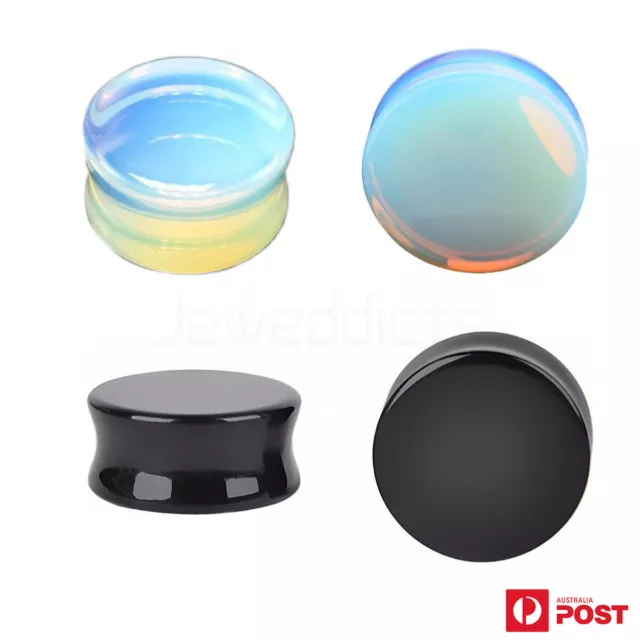 2 Pairs Ear Plugs Flared Opalite Stone Expander Tunnel Body Piercing Jewellery