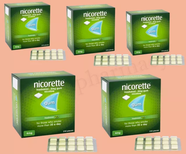 Nicorette Freshmint Gum 4mg of 210 Pieces Expiry date 12/2024    IN 5 BOXEX Pack