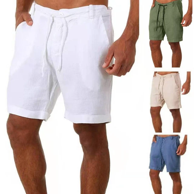 Mens Cotton Linen Shorts Summer Casual Drawstring Loose Chino Short Pants New