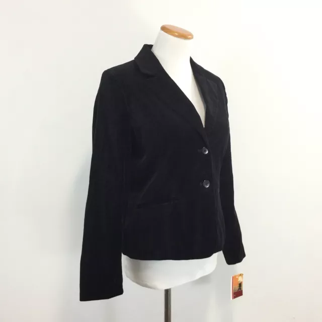 NEW Merona Womens Sz S Black Velvet Blazer Jacket 2 Button Cotton Great Look SM 2