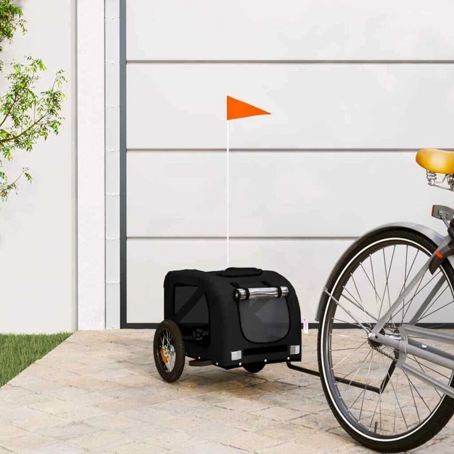 Vidaxl Rimorchio da Bici per Cani Nero in Tessuto Oxford e Ferro
