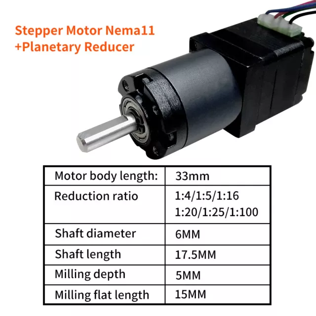 L33mm 0.6A Stepper Motor Nema11 Planetary Gearbox Geared Speed Reducer Kit