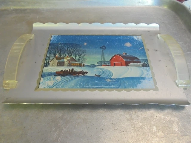 Vintage Aluminum Tray with Farm Scene Dale Nichols