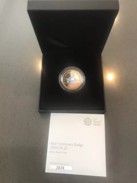 Royal Mint 2018 RAF Centenary Badge UK Silver Proof £2 Pounds Coin & C.O.A