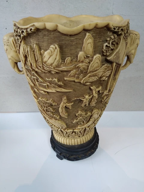 Vase Éléphant Indien Vintage En Résine - Magnifiques Reliefs - Multicolore - Occasion En Bon état - Déco Ethnique