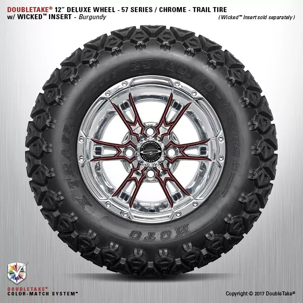 4 Double Take Chrome Bordeaux 57 Séries Soulevé Roue Et Pneu 12 " Golf Cart