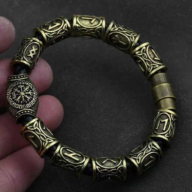 11 Pieces Norse Rune Beads Vegvisir Compass Amulet Bracelet - Slavic Viking