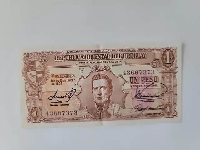 1939 Republica Oriental Del Uruguay Un One Peso Banknote 175