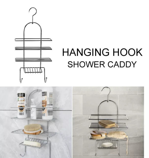 Stainless Steel Hanging Hook Shower Caddy Bathroom Shelf Storage Organizer Rack