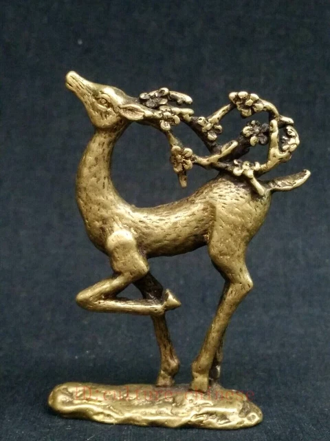 Chinese Bronze Carving lovely Deer Statue old Table Decoration gift Collection