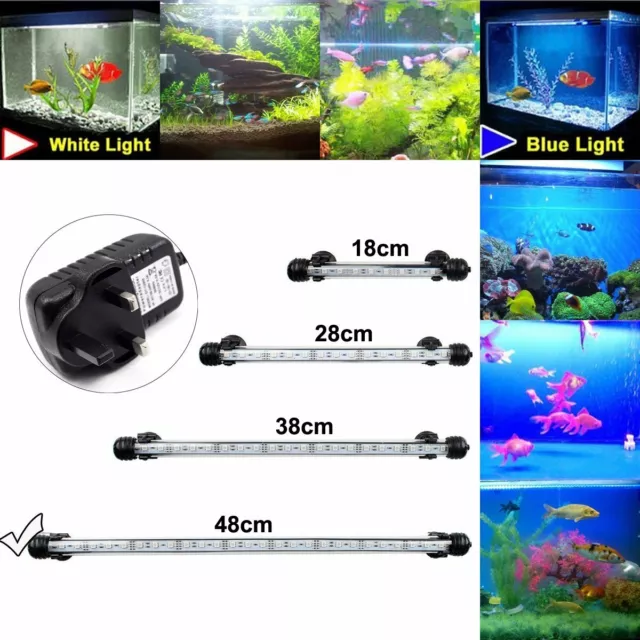 Blue/White RGB LED Aquarium Fish Tank Light Submersible Waterproof Tube Bar Lamp