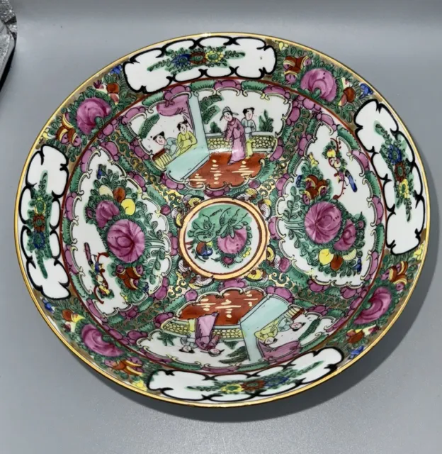 Large Andrea Japanese Rose Famille Medallion Porcelain Bowl 8”x3” Hong Kong