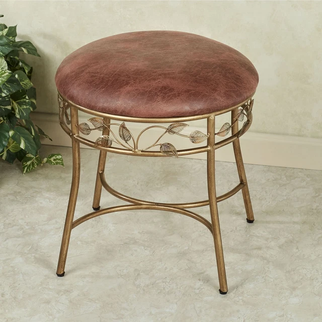 Eden Champagne Bronze Makeup Vanity Dressing Stool with Vinyl Cushion Seat