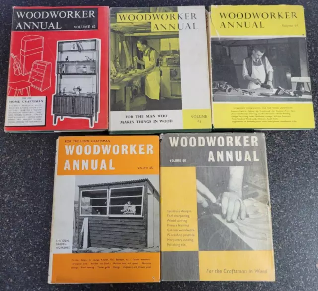 5 x The Woodworker Magazine Annual 1958 - 1962  Evans Brothers Hardback