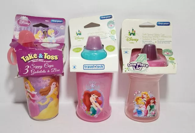 Disney Baby Cinderella, Aurora & Ariel Take & Toss Soft Spout Sippy Cup Lot