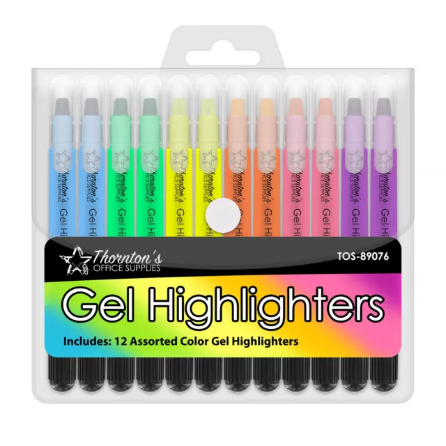 12 Thornton's Office Supplies Twist-Retractable Bible Gel Highlighters Assorted