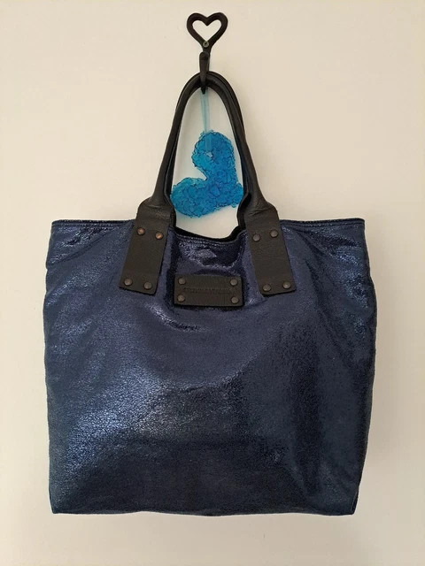 Wunderschöne große Stephane Verdino Tragetasche geknackt metallic blau